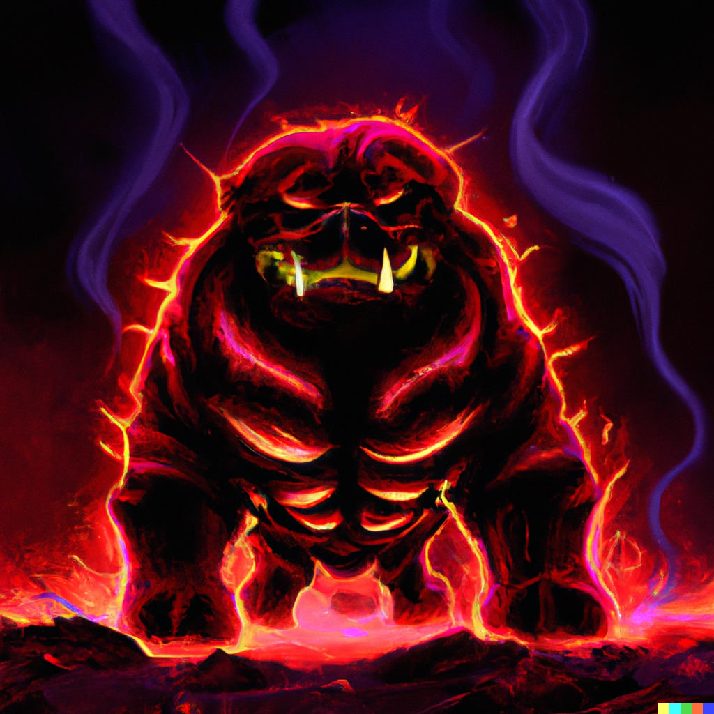 DALL·E 2023-06-25 08.47.04 - a helldog that is a guardian of lava and red neon, digital art.png